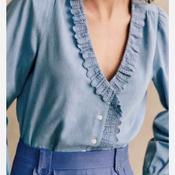 SEZANE ROSINE SHIRT CHAMBRAY size 46/14 - Picture 4 of 9